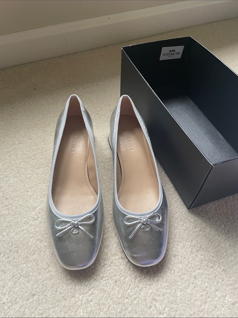 Coach Women's Silver Leather Ballet Flats